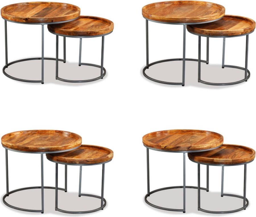 VidaXL -2-delige-Bijzettafelset-massief-mangohout Salontafel Salontafels Bijzettafel Bijzettafels