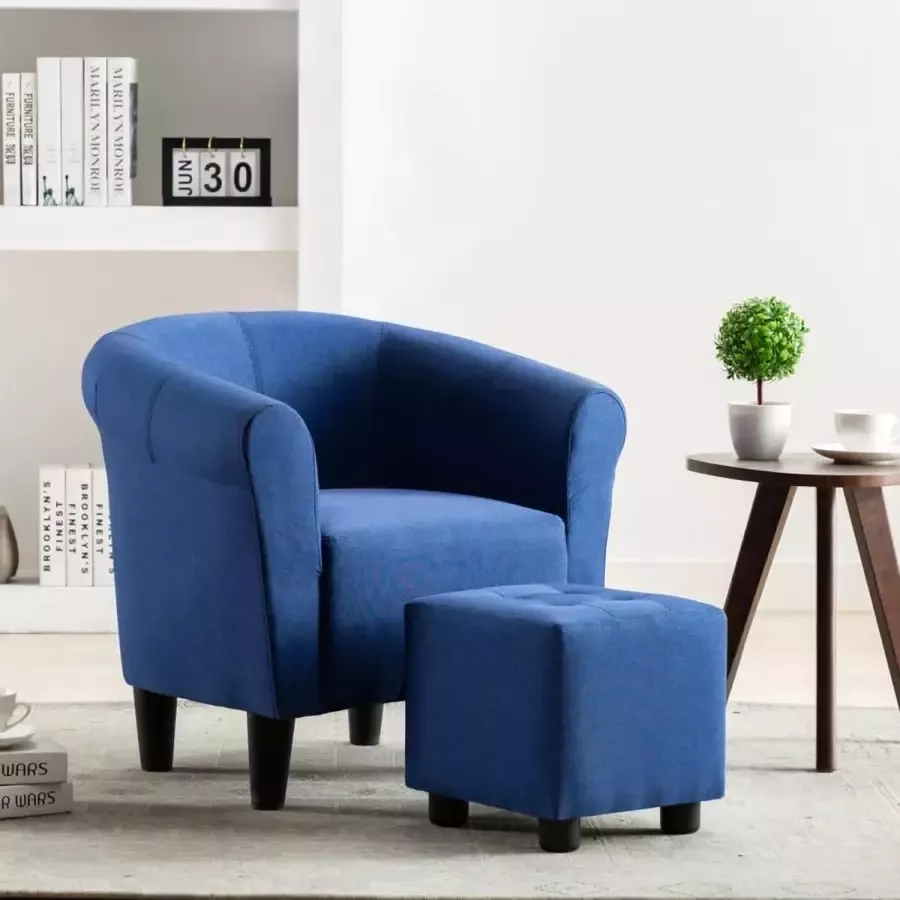 VidaXL 2-delige Fauteuilset met hocker stof blauw - Foto 2