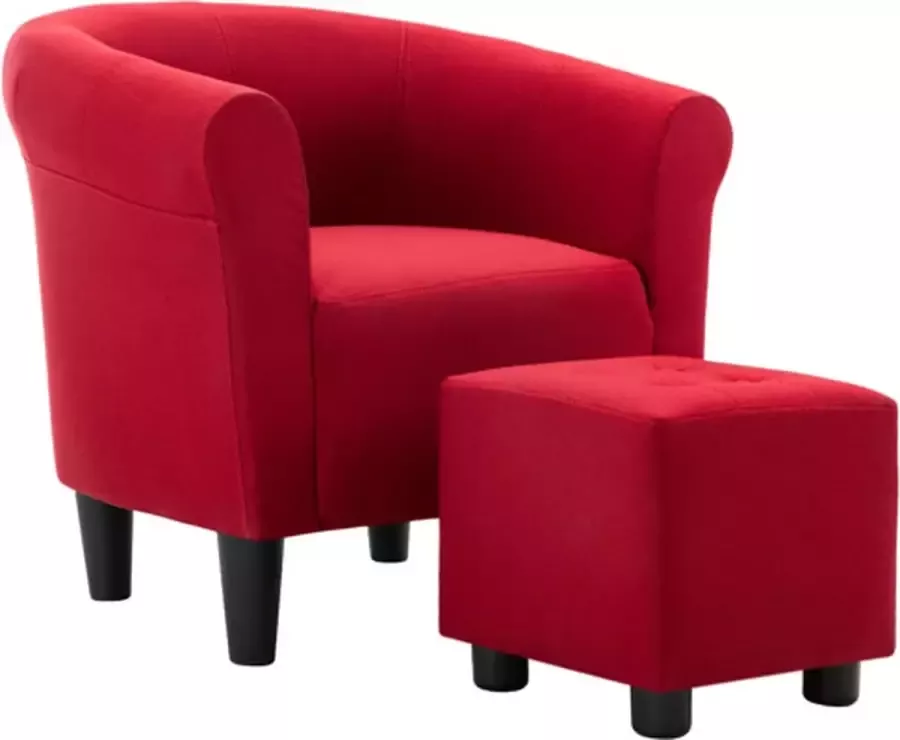 VidaXL 2-delige Fauteuilset met hocker stof wijnrood - Foto 2