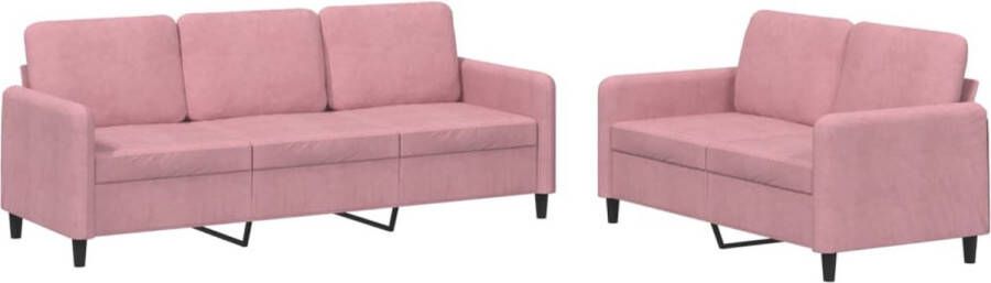 VidaXL Loungeset 2-delig Fluweel Roze Inclusief Kussens Loungebank Tweezitsbank Driezitsbank Fluweel Sofa Roze Meubels