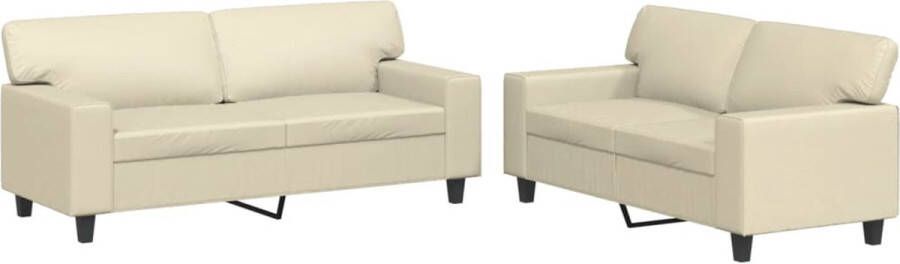 The Living Store Loungeset 2-zitsbank Kunstleer Crème Comfortabel Duurzaam 140 x 77 x 80 cm Loungeset Salonset 2 Persoons Bank Bankstellen Creme Kleur