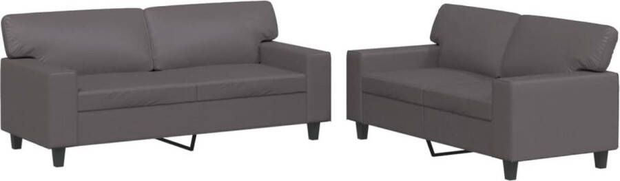 VidaXL Loungeset 2-delig Kunstleer Grijs Loungebank 2 Persoons Bank Bankstellen Tuinmeubel Buitenkamerset