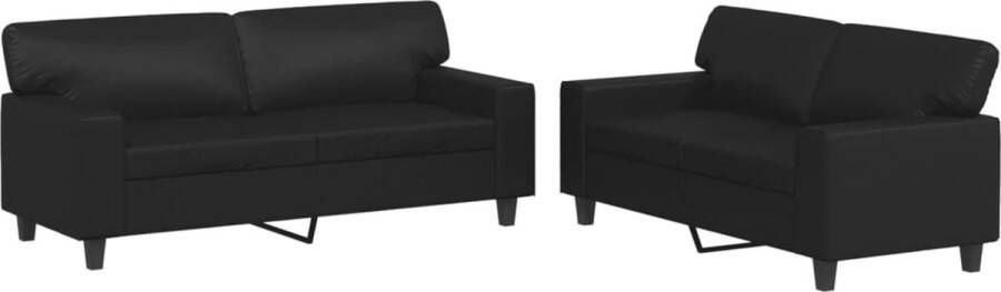 The Living Store Loungeset Kunstleer 2-Zitsbank Zwart Duurzaam Materiaal Comfortabel Zitcomfort Loungeset 2 Persoons Bank Zwarte Bank Kunstleder Bank Lounge Set Zwart - Foto 2