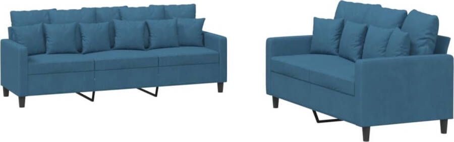 VidaXL Loungeset 2-delig Fluweel Blauw Loungebank Velours Bank Bankstel Lounge Set 2 Persoons Bank