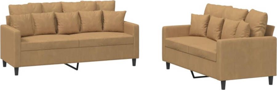 The Living Store Loungeset Velvet 2-zitsbank 140cm Bruin Comfortabel Zacht Fluweel Loungeset Velvet Bankstel Bruine Bank Tweezitsbank Salon Meubilair - Foto 2