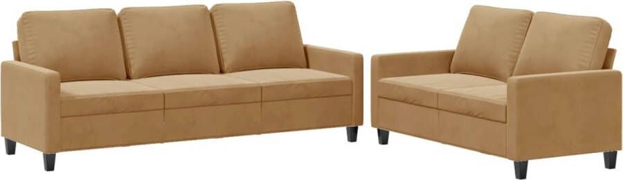 The Living Store Loungeset Fluweel Bankstel 2-zits + 3-zits Bruin 100% polyester Metalen frame Comfortabel gepolsterd Loungeset Bankstel Bruin Meubilair Velvet Sofa Lounge Suite - Foto 2