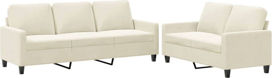 The Living Store Bank Velvet 2-zits en 3-zits Crème fluwelen bankstel Stevig frame Comfortabele zitting Lounge Meubels Velvet Bank Creme Bank 2 Persoons Bank 3 Persoons Bank - Foto 2