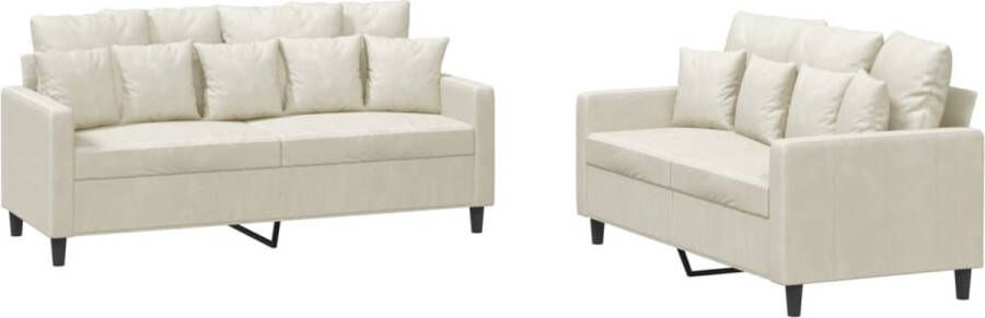 VidaXL Loungeset 2-delig Crème Fluweel Inclusief kussens Loungeset Velours Bank 2 Persoons Bank Salontafel Living Room Furniture