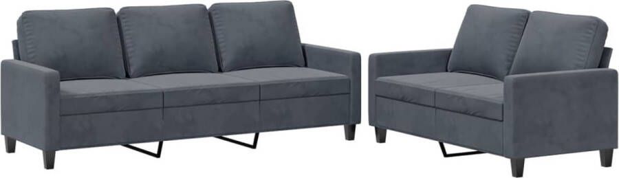The Living Store Loungeset Fluweel 2- en 3-zitsbank Donkergrijs Comfortabele zitervaring Loungeset Bankstel Fluweel Sofa Donkere Grijze Bank 2 Persoons Bank - Foto 2