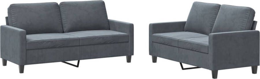 The Living Store Loungeset Bank 2-zits Zacht Fluweel Donkergrijs 138 x 77 x 80 cm Loungeset Bankstel Tweezitsbank Velvet Bank Donkere Grijze Bank - Foto 2