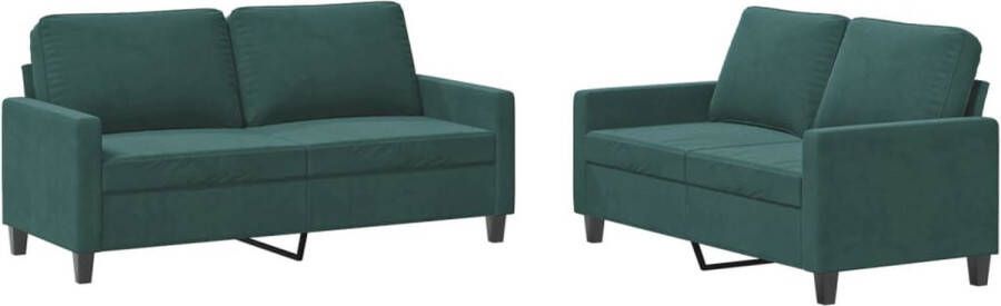 The Living Store Loungeset Fluweel 2-zitsbank Donkergroen Stevig Frame Comfortabele Zitervaring Loungeset Bankstel Fluweel Sofa Donkere Groene Bank 2 Persoons Bank - Foto 2