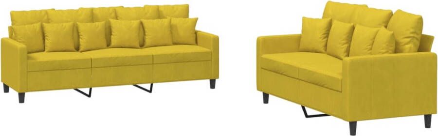 The Living Store Fluweel Loungeset 2-zits + 3-zits Geel Comfortabele Zitervaring Loungeset Bankstel Fluweel Sofa Gele Bank Lounge Set - Foto 2