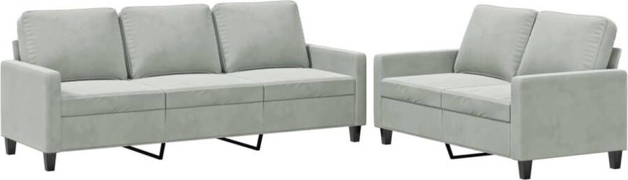 The Living Store Fluweel Loungeset Lichtgrijs 2 en 3 Zitsbank Stevig Metalen Frame Loungeset Bankstel Fluweel Sofa Grijze Bank 2 Persoons Bank - Foto 2