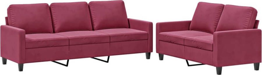 The Living Store Loungeset Velvet 2-zits 3-zits Wijnrood Comfortabel Metaal Multiplex Loungebank Velvet Bankstel Rode Bank 2 Persoons Bank 3 Persoons Bank - Foto 2
