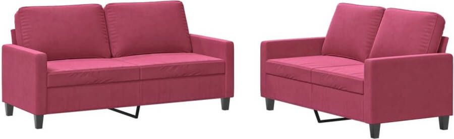 The Living Store fluwelen 2-zitsbank wijnrood 138 x 77 x 80 cm comfortabele zitervaring Tweezitsbank Lounge Set Bankstel Velvet Bank Rode Bank - Foto 2
