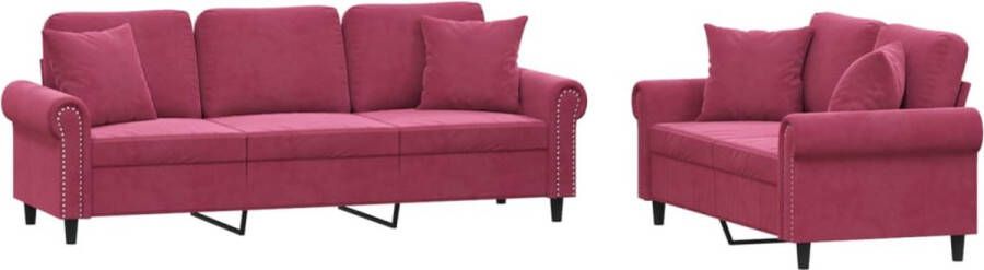 VidaXL -2-delige-Loungeset-met-kussens-fluweel-wijnrood - Foto 2