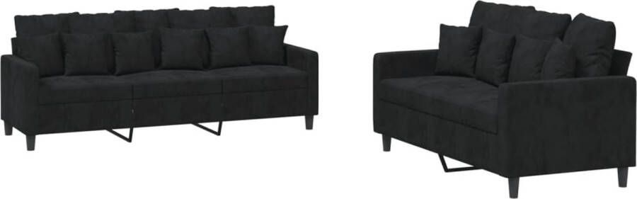 VidaXL Loungeset 2-delig Fluweel Zwart Loungeset Velours Bank Zitzitting Comfortabele Bank Salon Meubilair - Foto 2