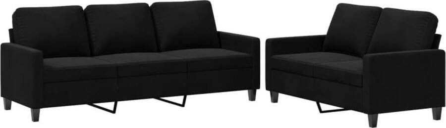The Living Store Loungebank Zwart fluweel Comfortabele 2- en 3-zitsbanken met stevig frame 138 x 77 x 80 cm 198 x 77 x 80 cm Loungeset Bankstel Fluweel Sofa Zwarte Bank 2 Persoons Bank - Foto 2