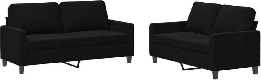 The Living Store Loungeset Fluweel Zwart 2-zitsbank 138 x 77 x 80 cm Stevig Metalen Frame Loungeset Bankstel Velvet Sofa Zitzitting Lounge Meubels - Foto 2