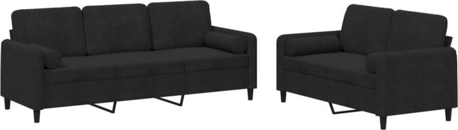 VidaXL -2-delige-Loungeset-met-kussens-fluweel-zwart - Foto 3