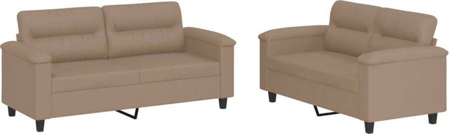 The Living Store 2-delige Loungeset met kussens kunstleer cappuccino Loungebank Tuinset Buitendrank Lounge Stoffen Bruine Bank - Foto 2