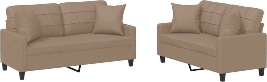 VidaXL -2-delige-Loungeset-met-kussens-kunstleer-cappuccinokleurig - Foto 2