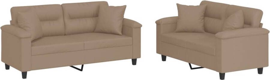 VidaXL 2-delige Loungeset Cappuccino Kunstleer Loungebank 2 Persoons Bank Bruine Bank Kunstleder Bank Salonbank