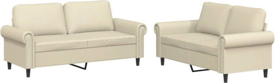 The Living Store Loungeset Sofa Kunstleer Crème Stevig Metalen Frame Comfortabele Zitervaring Loungeset Sofa Set Kunstleder Bankstel Creme Lounge Set 2 Persoons Bank - Foto 2