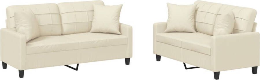 VidaXL 2-delige Loungeset met kussens kunstleer crèmekleurig - Foto 2
