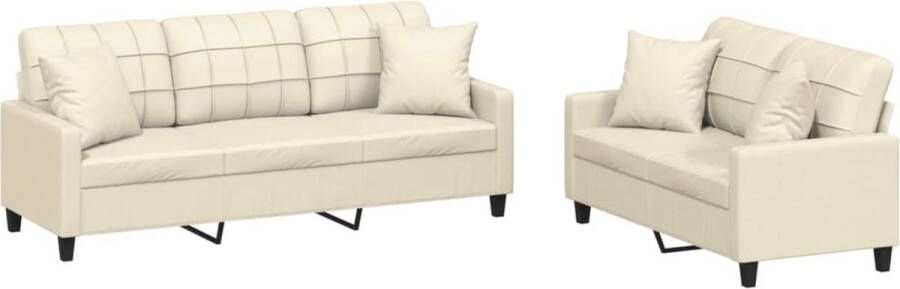 VidaXL 2-delige Loungeset Kunstleer Crèmekleurig Loungebank Tuinlounge Buitenkamer Lounge Set Creme Kleuren