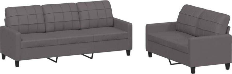 The Living Store Loungeset Moderne Kunstleren 2 zitsbank 3 zitsbank Grijs 138x77x80cm 198x77x80cm Loungeset Sofa Bankstel Tuinmeubel Buitenmeubel