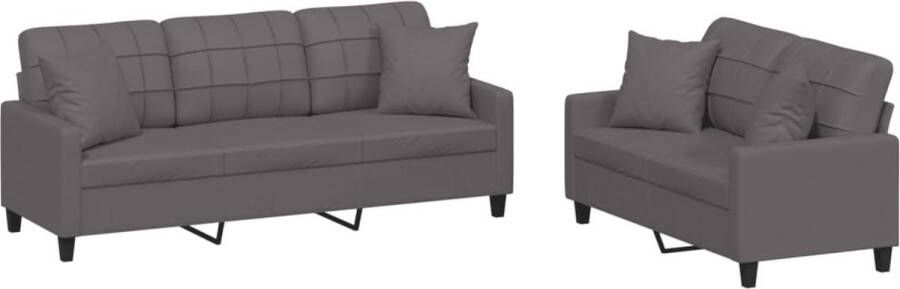 VidaXL Loungeset Grijs Kunstleer Inclusief Kussens Loungeset Tuinmeubelen Buitenset Lounge Stoffen Loungebank Tuinset Relaxstoel Design Meubels Moderne Bank