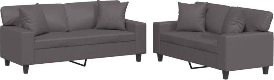 VidaXL -2-delige-Loungeset-met-kussens-kunstleer-grijs - Foto 2