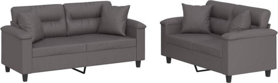 VidaXL -2-delige-Loungeset-met-kussens-kunstleer-grijs - Foto 2
