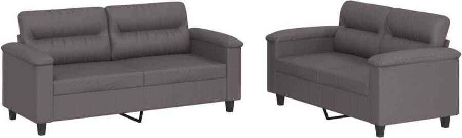 The Living Store Loungeset Kunstleer 2-zitsbank Grijs 140 cm Stabiel frame Comfortabel zitervaring Loungeset 2 Persoons Bank Bankstel Kunstleder Sofa Grijze Bank - Foto 2