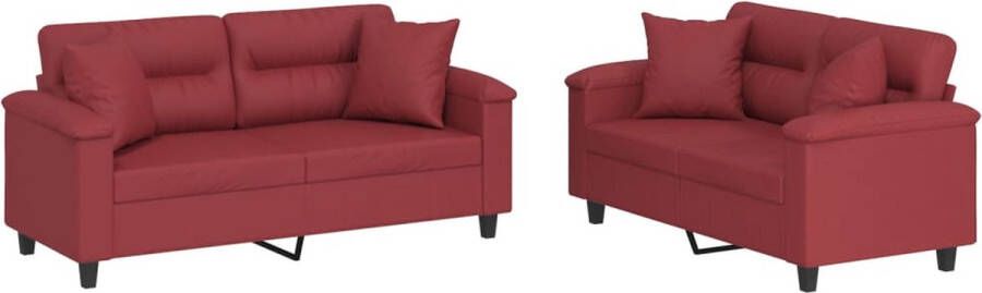 The Living Store 2-delige Loungeset met kussens kunstleer wijnrood Loungemeubilair Sofa Bankstellen Lederlook Rood Sofa - Foto 2