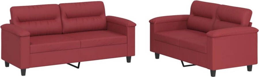 The Living Store 2-delige Loungeset met kussens kunstleer wijnrood Loungeset Bankstel Kunstleder Sofa Tweezitsbank Woonkamer Meubilair - Foto 2
