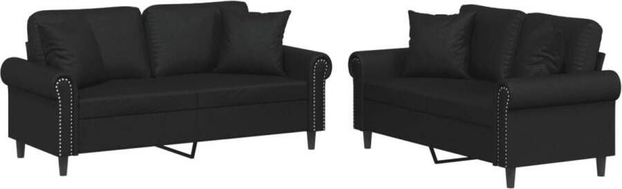 The Living Store Loungeset Tuinbank Zwart Kunstleer 2-zitsbank 140cm Duurzaam Stevig Metalen Frame Loungeset Tuinbank Loungemeubel Buitenbank 2 Persoons Bank - Foto 2