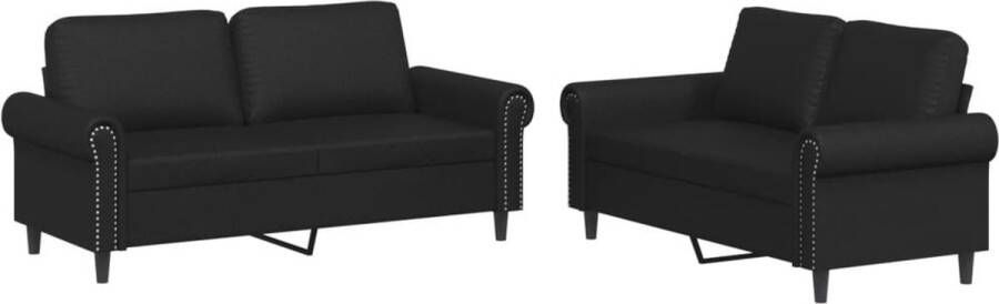 The Living Store Bank 2-zits Kunstleer Zwarte loungeset met comfortabele zitervaring Lounge Stoffen Sofa Zwarte Lounge Suite Comfortabele Bankstellen 2 Persoons Bank Salon Meubels - Foto 2