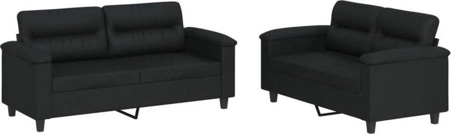 The Living Store Loungeset Kunstleer 2-zitsbank 140 cm Zwart Duurzaam en Stabiel Loungeset 2 Persoons Bank Kunstleder Bank Zwarte Bank Lounge Meubels - Foto 2