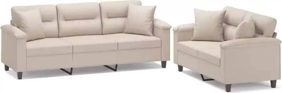 VidaXL 2-delige Loungeset met kussens microvezelstof crèmekleurig