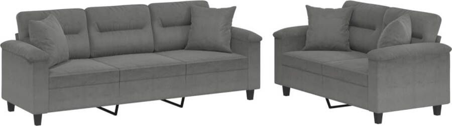 The Living Store Bankstel Lounge 2-Zits 3-Zitsbank Donkergrijs Microvezel Stevig Metalen Frame Lounge Set Bankstel Microfiber Sofa Donkere Grijze Bank 2 Persoons Bank - Foto 2