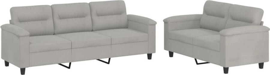 The Living Store 2-delige Loungeset met kussens microvezelstof lichtgrijs Loungebank Woonkamer Meubilair Hoekbank Tuinset Buitenbank - Foto 2