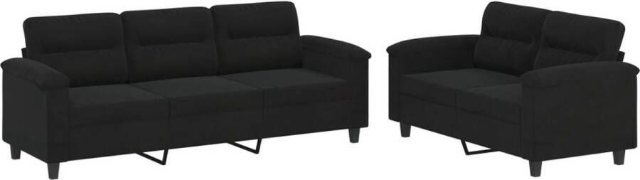 VidaXL -2-delige-Loungeset-met-kussens-microvezelstof-zwart - Foto 3