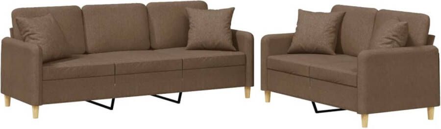 VidaXL -2-delige-Loungeset-met-kussens-stof-bruin - Foto 3