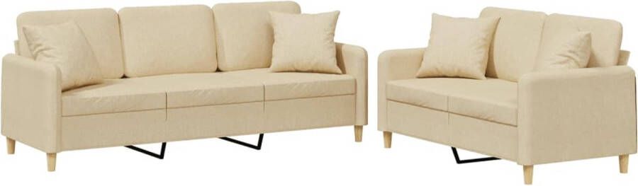 The Living Store 2-delige Loungeset met kussens stof crèmekleurig Loungeset Bankstel 2 Persoons Bank 3 Persoons Bank Creme Kleur - Foto 2