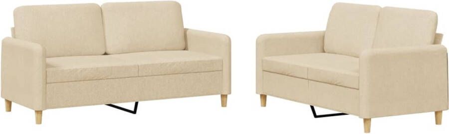 The Living Store 2-delige Loungeset met kussens stof crèmekleurig Loungeset Bankstel Sofa Twee Persoonsbank Creme Kleur - Foto 2