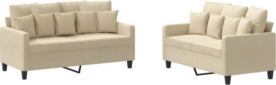 VidaXL Loungeset 2-delig met kussens Crèmekleurig Loungeset Bankstel Buitenset Tuinlounge Creme Kleur Stoffen Lounge Set
