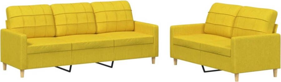 VidaXL Bankstel Lounge Set 2-delige Loungeset met kussens stof lichtgeel 2 Persoons Bank 3 Persoons Bank Geel Sofa
