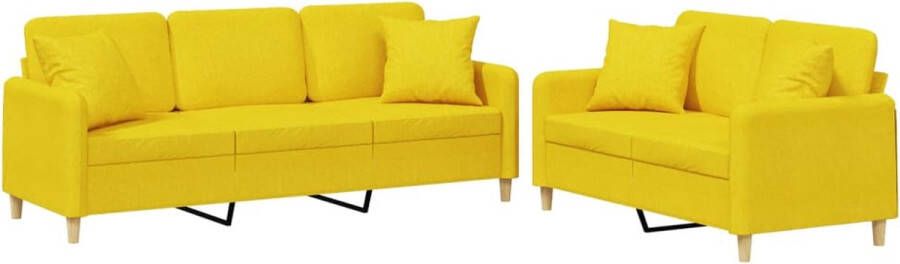 The Living Store 2-delige Loungeset met kussens stof lichtgeel Loungeset Bankstel Tweezitsbank Driezitsbank Geel - Foto 2